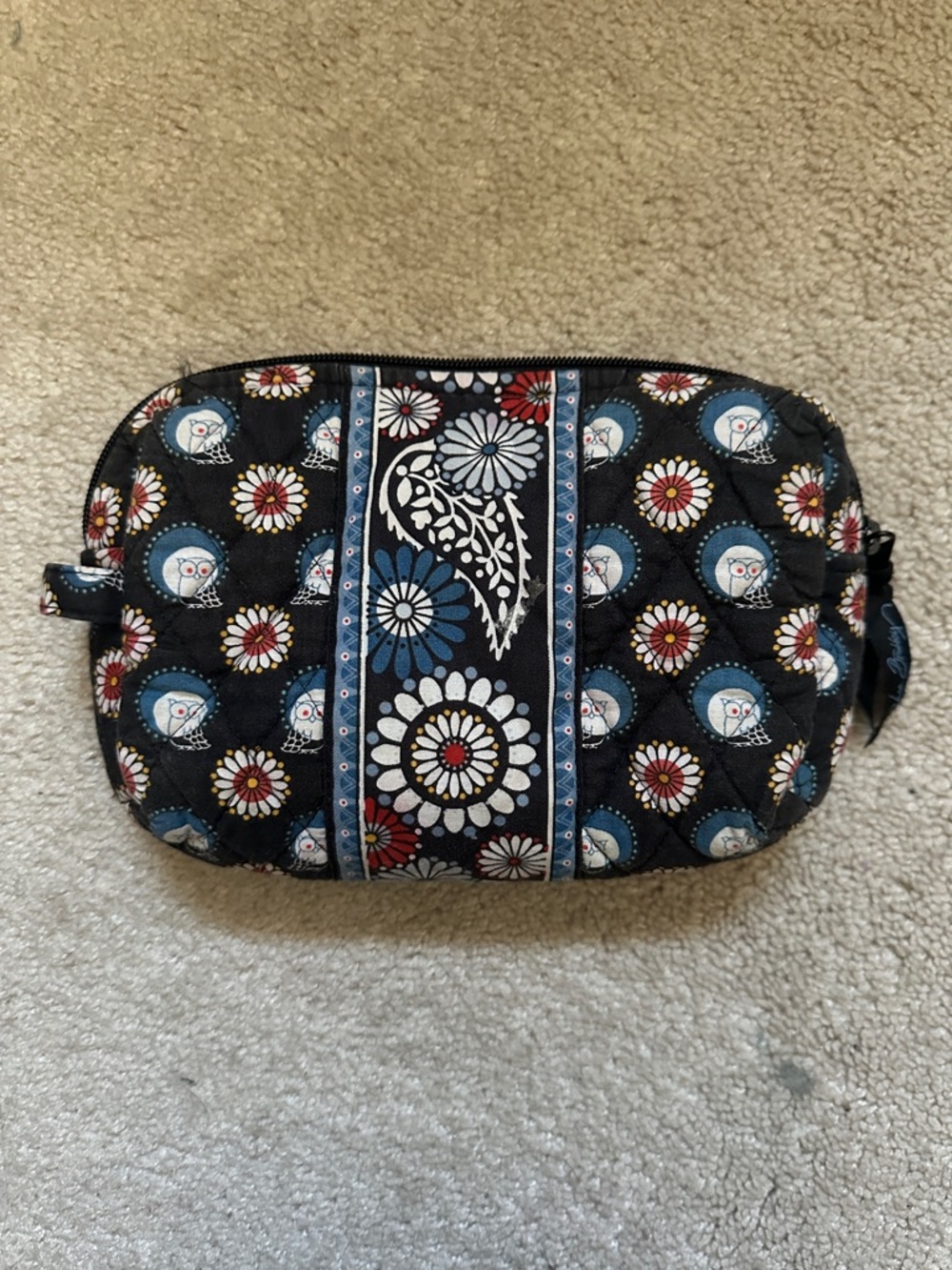Vera Bradley Black Floral Quilted Cosmetic Bag with Blue Accents